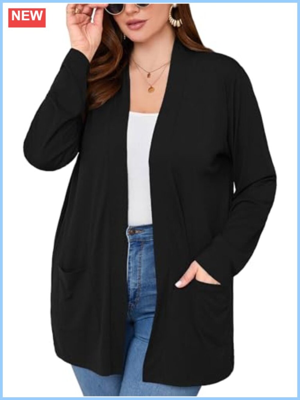 Plus Size Lightweight Open Front Cardigan with Pockets Longline 1X-5X